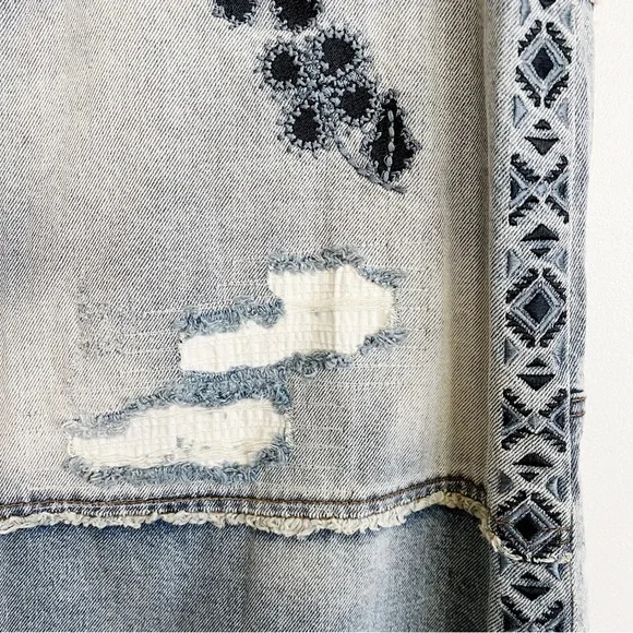 Free People Maxed Out Maxi Denim Skirt Embroidered Patchwork Size 10 - Picture 13 of 16